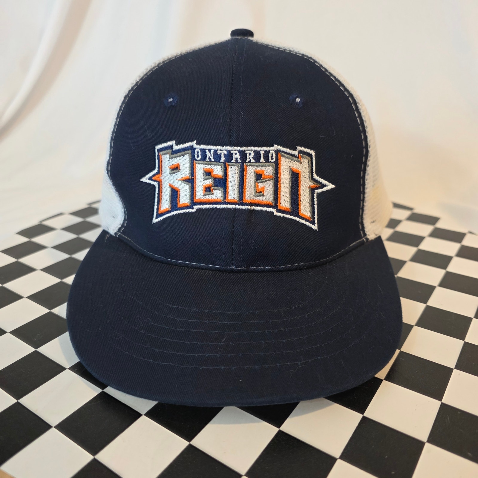 Vintage Ontario Reign Echl Hockey Nissin Snapback Trucker Hat Navy Blue
